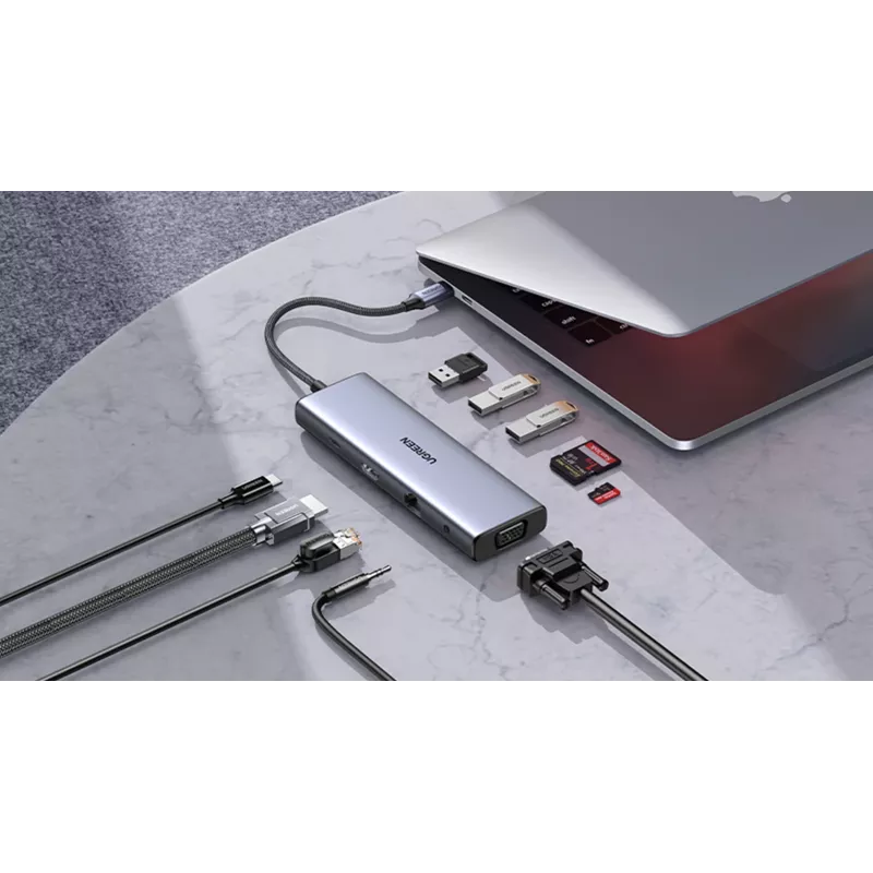 Ugreen Revodok 10 vienā USB-C centrmezgls UGREEN 15601 10 pieslēgvietu 4K HDMI