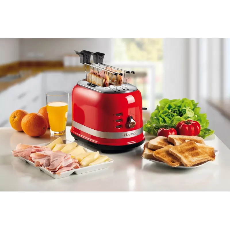 Ariete 149 Tosteris ar knaiblēm 2 maizes šķēlēm - automātiska izmešana - atkausēšana - 6 brūnināšanas pakāpes - 800 W - Modern Line - sarkans