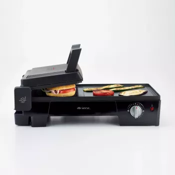 Ariete 1916 Multi Grill 3 in 1 - Elektriskais grils, bārbekjū, gluda un rievota plāksne - 180° atvērums - Regulējams termostats - 2400 W - Melns