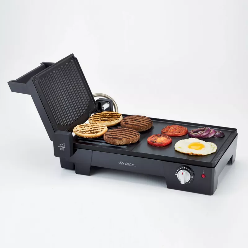 Ariete 1916 Multi Grill 3 in 1 - Elektriskais grils, bārbekjū, gluda un rievota plāksne - 180° atvērums - Regulējams termostats - 2400 W - Melns