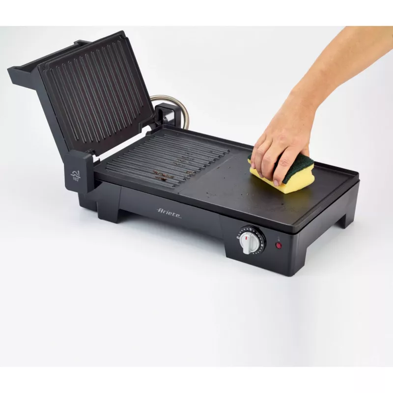 Ariete 1916 Multi Grill 3 in 1 - Elektriskais grils, bārbekjū, gluda un rievota plāksne - 180° atvērums - Regulējams termostats - 2400 W - Melns