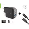 Conceptronic 3 portu 67 W GaN USB PD lādētājs ar USB-C uzlādes kabeli, USB-C x 2, USB-A x 1, QC 3.0, PPS