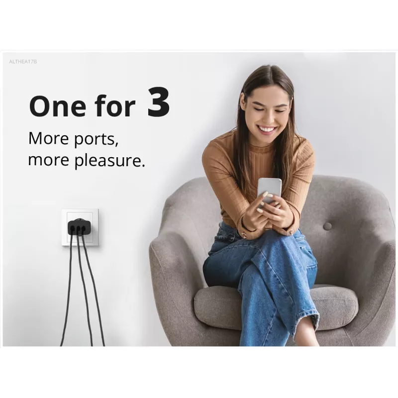 Conceptronic 3 portu 67 W GaN USB PD lādētājs ar USB-C uzlādes kabeli, USB-C x 2, USB-A x 1, QC 3.0, PPS