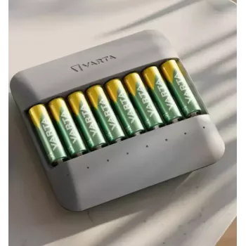 Baterijas lādētājs Varta Eco Charger Multi — USB, NiMH AA/AAA, uzlādē līdz 8 baterijām (2100 mAh, 1 stunda), pelēks