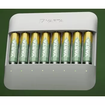 Baterijas lādētājs Varta Eco Charger Multi — USB, NiMH AA/AAA, uzlādē līdz 8 baterijām (2100 mAh, 1 stunda), pelēks