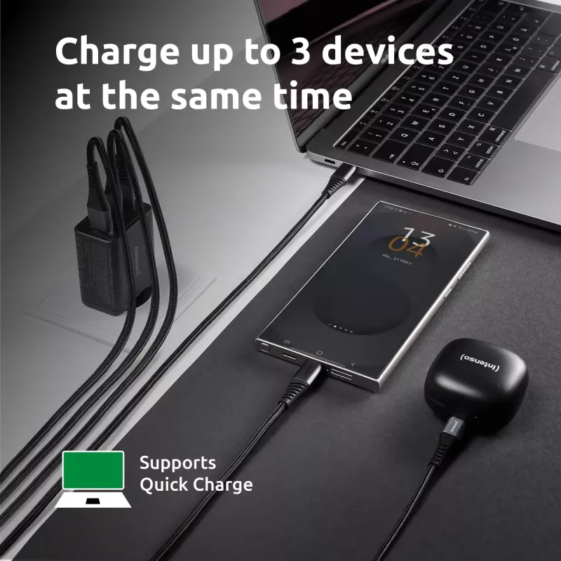 Strāvas adapteris Intenso W65ACC USB-A un USB-C pieslēgvietas melns