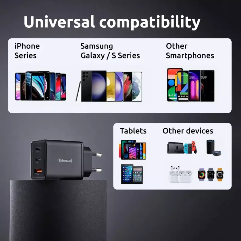 Strāvas adapteris Intenso W65ACC USB-A un USB-C pieslēgvietas melns