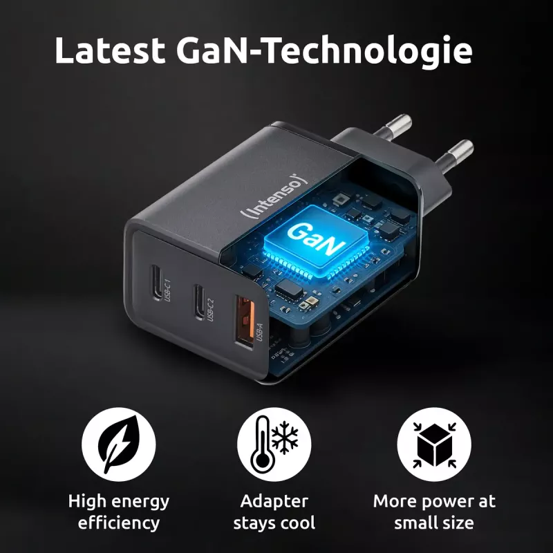 Strāvas adapteris Intenso W65ACC USB-A un USB-C pieslēgvietas melns
