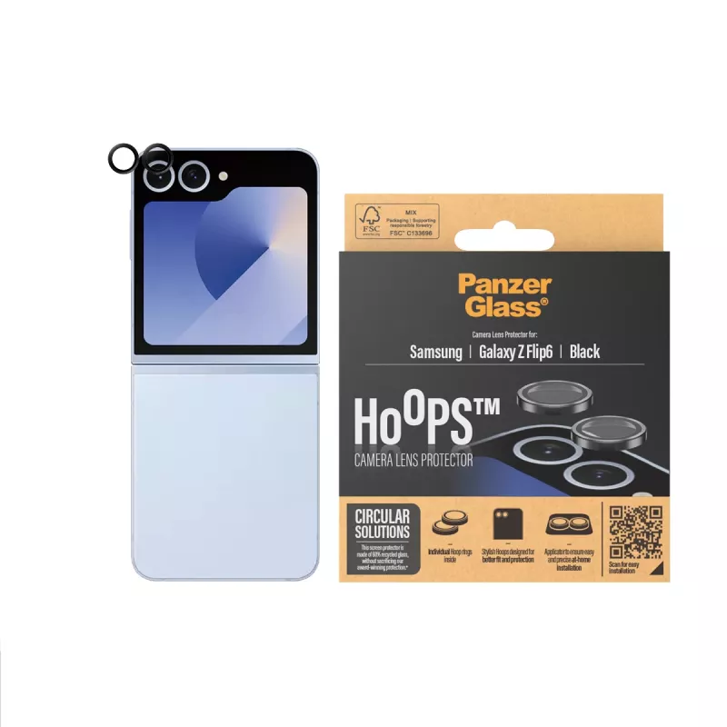 PanzerGlass ® Hoops® kameras objektīva aizsargs, melns, Samsung Galaxy Z Flip6