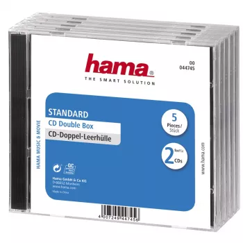 Hama CD dubultā dārgakmeņu futrālis, standarta, komplektā 5 gab., 2 diskiem, caurspīdīgs
