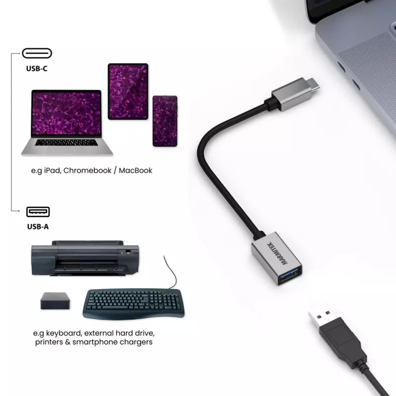 USB kabelis Marmitek 08375 0,15 m USB 3.2 Gen 1 USB C USB A melns sudrabains