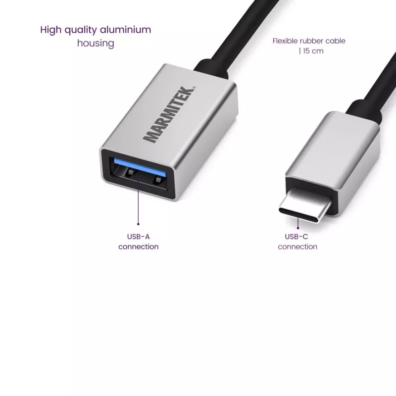 USB kabelis Marmitek 08375 0,15 m USB 3.2 Gen 1 USB C USB A melns sudrabains