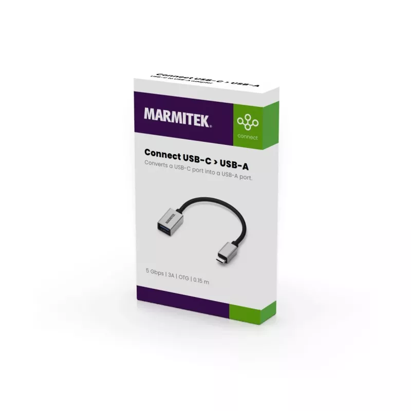 USB kabelis Marmitek 08375 0,15 m USB 3.2 Gen 1 USB C USB A melns sudrabains