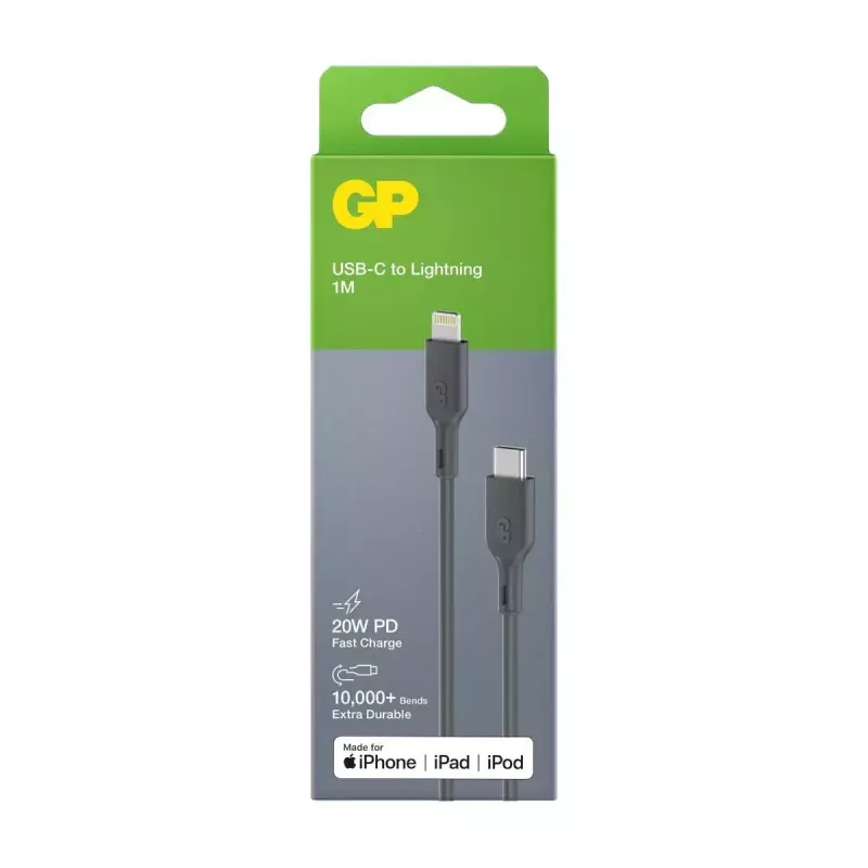 GP baterijas CL1P kabelis 1m pelēks Lightning USB C