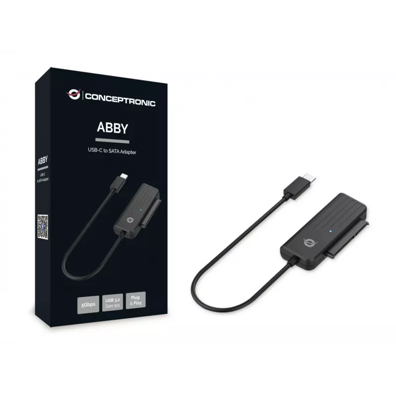 Conceptronic ABBY USB-C uz SATA adapteris, Melns, Ķīna, 32 mm, 12 mm, 65 mm, 22 g