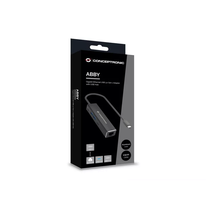 Conceptronic ABBY13B Gigabit Ethernet USB 3.2 Gen 1 Adapteris ar USB centrmezglu, GbE, USB-A x 2, USB-C x 2