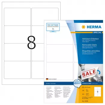 Noņemamas uzlīmes HERMA 10308 A4 96x63,5 mm baltas