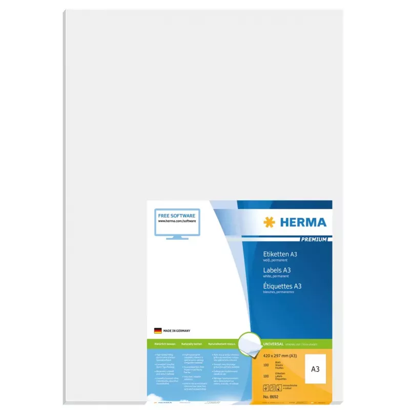 A3 uzlīmes Premium HERMA 8692 297x420 mm Balts Matēts Papīrs