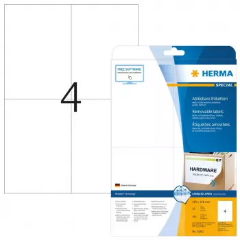 Noņemamas uzlīmes HERMA 5082 A4 105x148 mm baltas