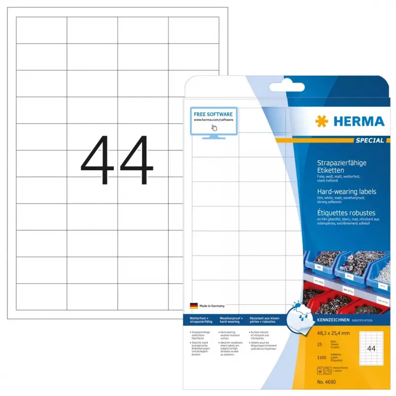 Pašlīmējošā printera etiķete HERMA Labels izturīga A4 48.3x25.4 mm