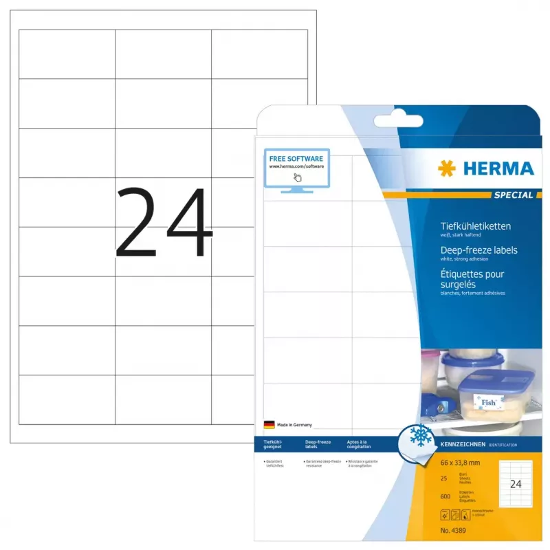 Pašlīmējošās printera etiķetes HERMA Deep-freeze 66x33.8 mm