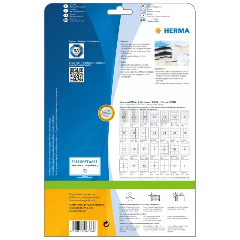 Pašlīmējošās printera etiķetes HERMA Labels Premium A4 35,6x16,9 mm