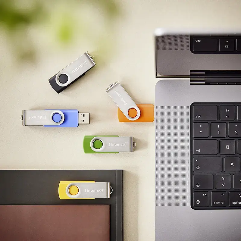 INTENSO Office Line USB zibatmiņas daudzpaka 5×64 GB, USB-A, USB 3.2 Gen 1, grozāmais, daudzkrāsains