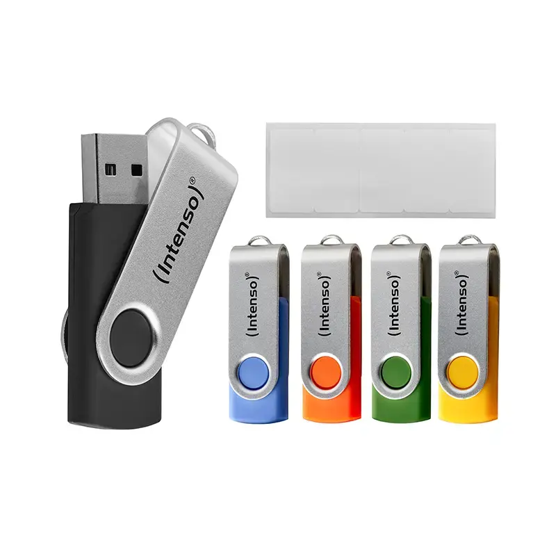 INTENSO Office Line USB zibatmiņas daudzpaka 5×64 GB, USB-A, USB 3.2 Gen 1, grozāmais, daudzkrāsains