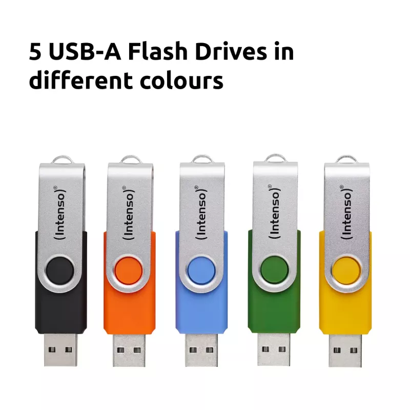 INTENSO Office Line USB zibatmiņas daudzpaka 5×64 GB, USB-A, USB 3.2 Gen 1, grozāmais, daudzkrāsains