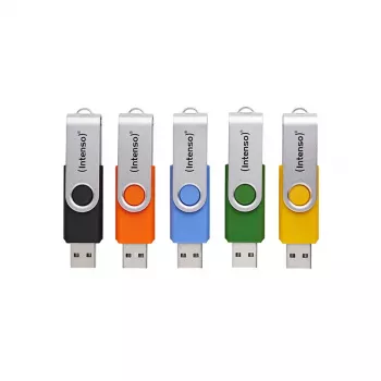 INTENSO Office Line USB zibatmiņas daudzpaka 5×64 GB, USB-A, USB 3.2 Gen 1, grozāmais, daudzkrāsains