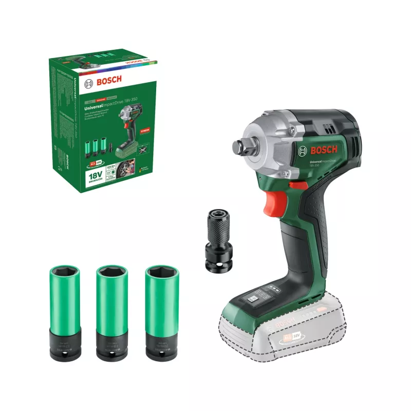 Bosch UniversalImpactDrive 18V-350 (Tikai instruments + sešstūra adapteris + 3 uzgriežņi 17, 19, 21 mm)