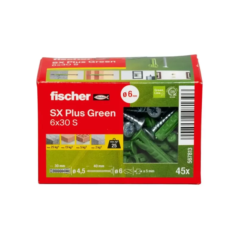 Skrūvju un sienas dībeļu komplekts Fischer 567813 45 gab. Zaļa