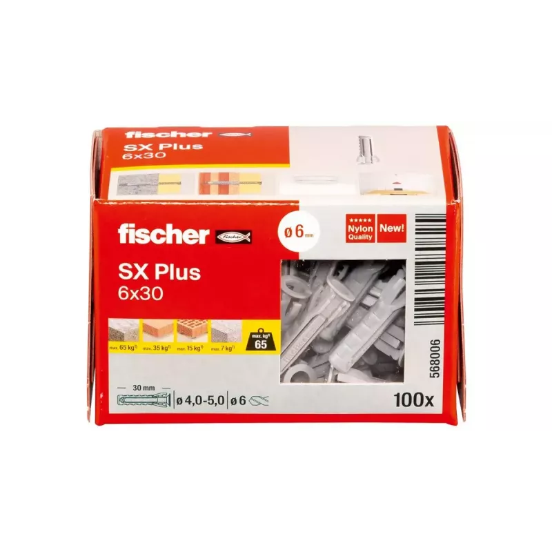 Izvērses enkurs Fischer 568006 30 mm Neilons 6 mm 100 gab.