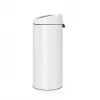 Brabantia Touch Bin 30L apaļa plastmasas tvertne ar nerūsējošā tērauda elementiem, balta