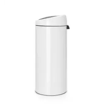 Brabantia Touch Bin 30L apaļa plastmasas tvertne ar nerūsējošā tērauda elementiem, balta