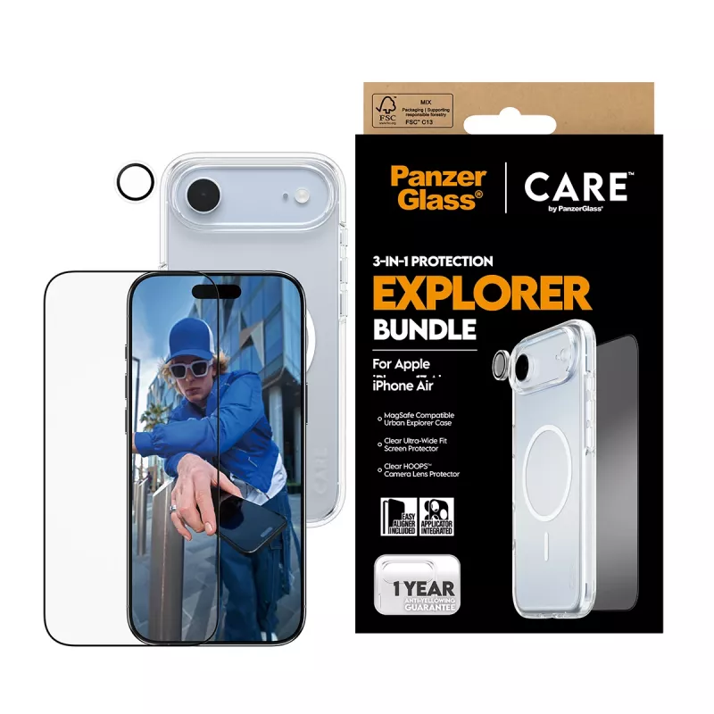 Aizsardzības komplekts PanzerGlass 3-in-1 Explorer Set CR66372 iPhone 17 Air (rūdītais stikls, kameras aizsargs, tīrīšanas rīki)