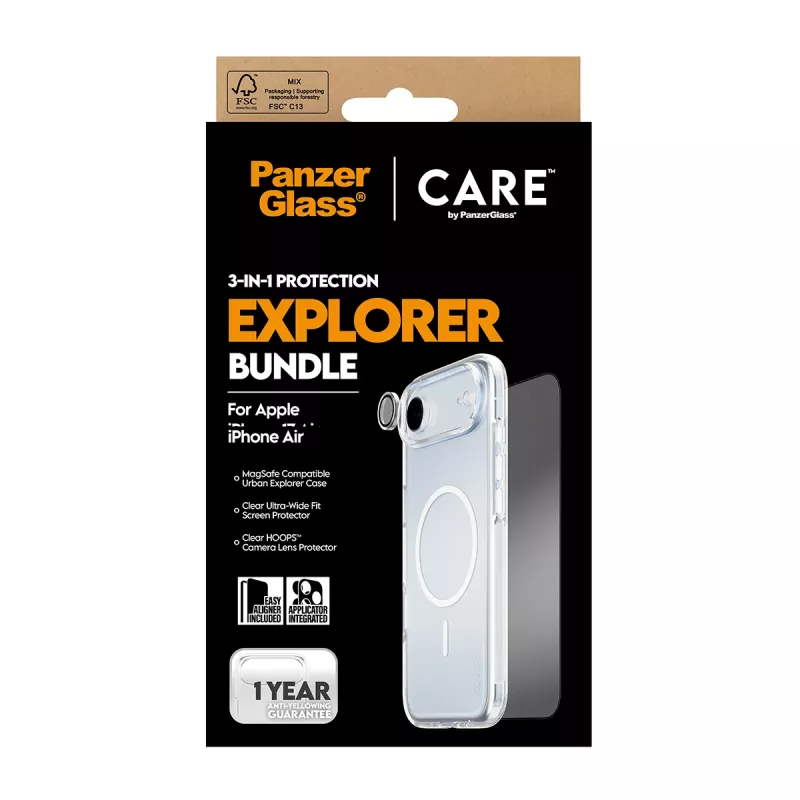 Aizsardzības komplekts PanzerGlass 3-in-1 Explorer Set CR66372 iPhone 17 Air (rūdītais stikls, kameras aizsargs, tīrīšanas rīki)