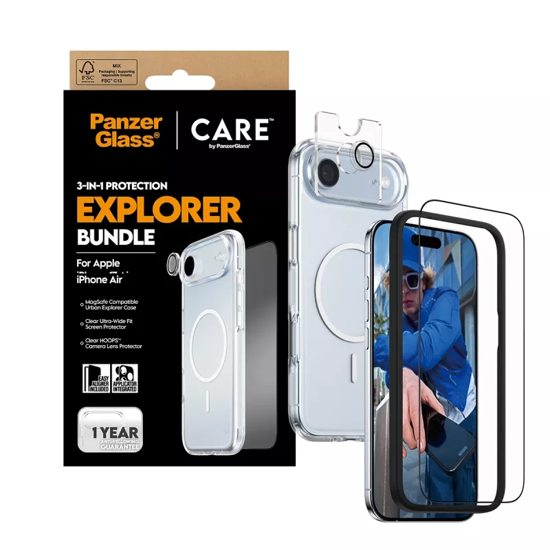 Aizsardzības komplekts PanzerGlass 3-in-1 Explorer Set CR66372 iPhone 17 Air (rūdītais stikls, kameras aizsargs, tīrīšanas rīki)