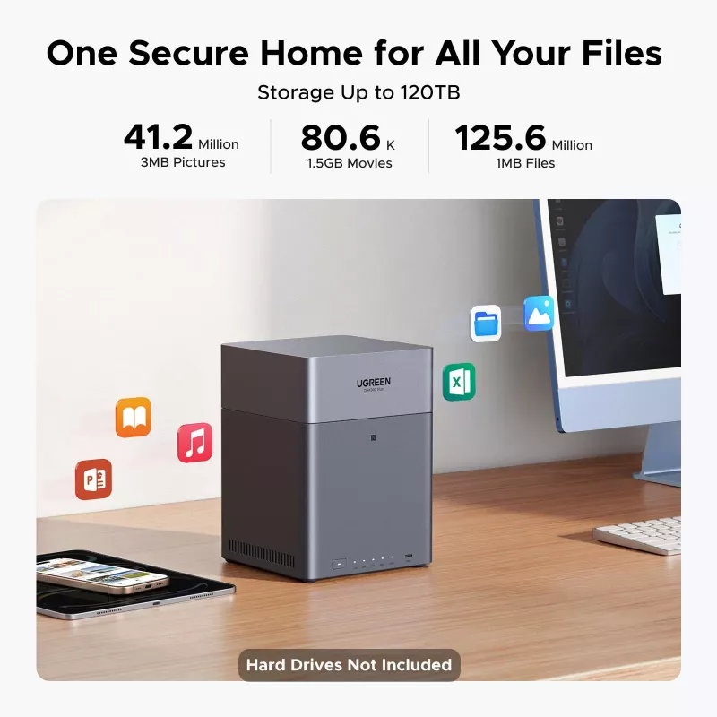 UGREEN NAS DH4300 Plus 4-bay 120TB ar 2.5GbE un USB-C