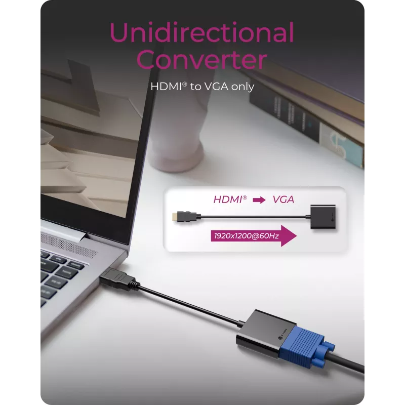 HDMI–VGA adapteris icybox IB-AC502a — HDMI A (vīrišķais) uz VGA (sieviešu) adapteris