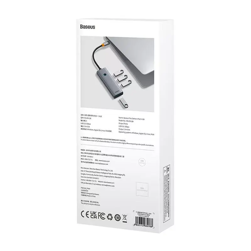 Baseus 4in1 Hub UltraJoy USB-C uz USB 3.0 pelēks sadalītājs