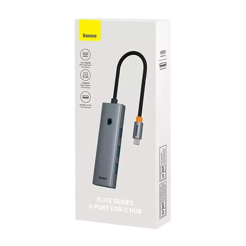 Baseus 4in1 Hub UltraJoy USB-C uz USB 3.0 pelēks sadalītājs