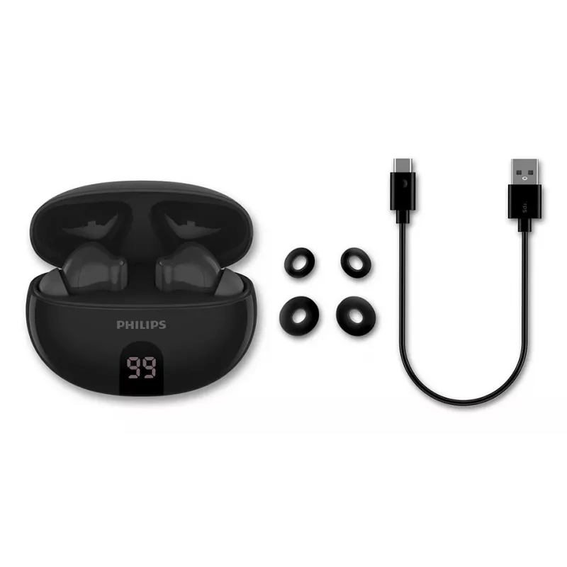 Bezvadu iekšējo austiņu komplekts Philips TAT2520BK/00 — Bluetooth, 20–20000 Hz, 10 m diapazons, 40 g, melns