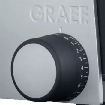 Elektriskais griezējs Graef G55 170 W, maksimālais šķēles biezums 20 mm, pelēks metāls, 230 V, izmēri 230×325×240 mm