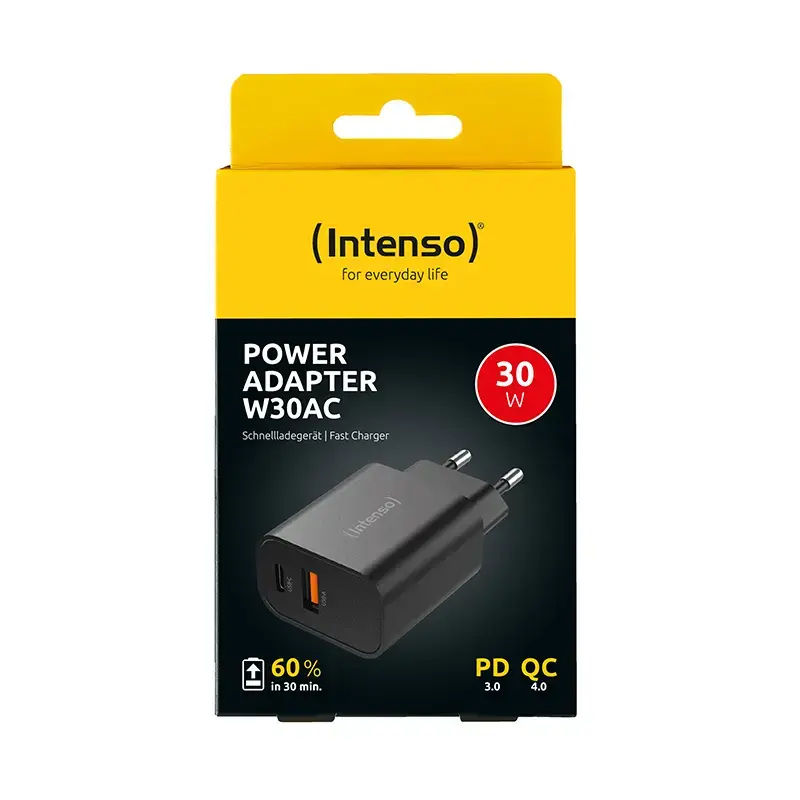 Strāvas adapteris Intenso W30AC 30 W USB-A USB-C Melns