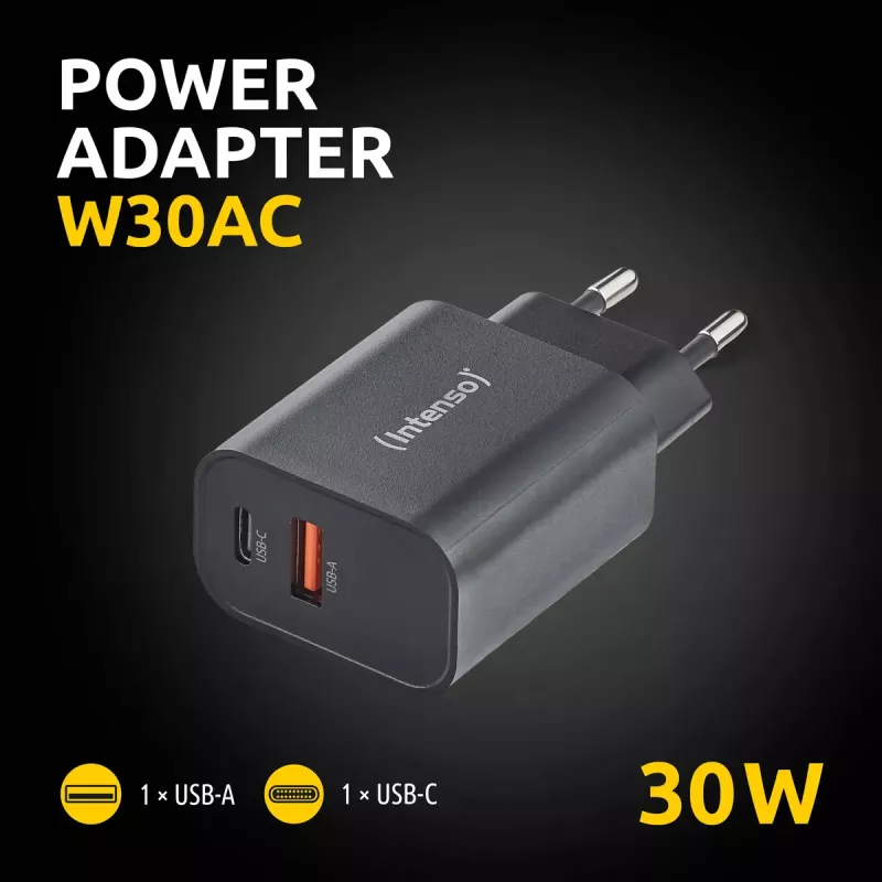Strāvas adapteris Intenso W30AC 30 W USB-A USB-C Melns