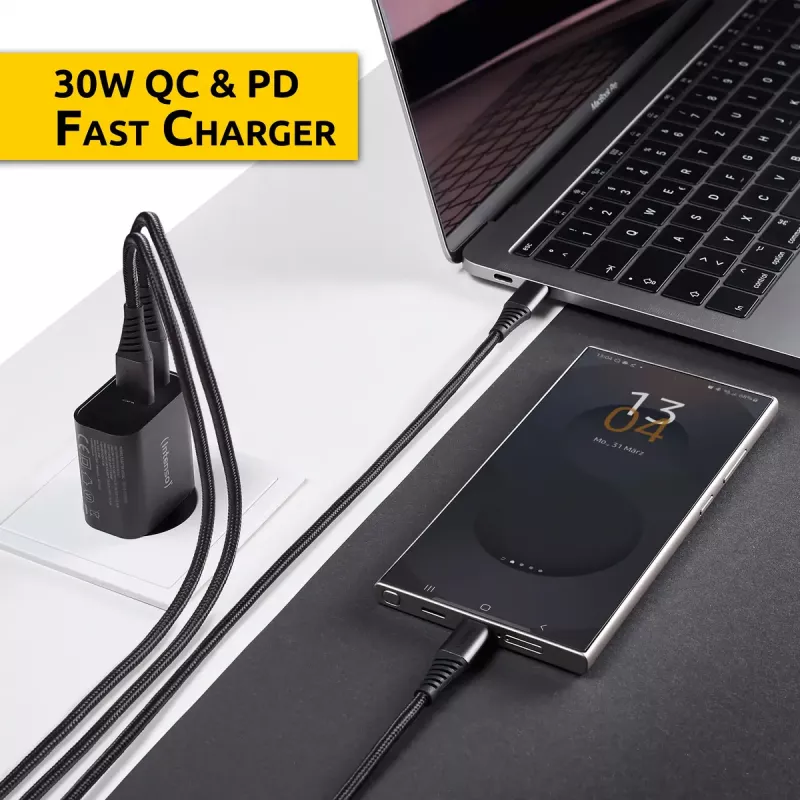 Strāvas adapteris Intenso W30AC 30 W USB-A USB-C Melns