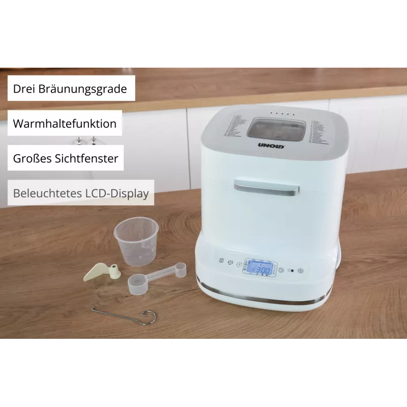 Maizes cepšanas automāts Unold Esge Backmeister Bernd 68120 — 550 W, maks. klaips 1 kg, balts, plastmasas korpuss