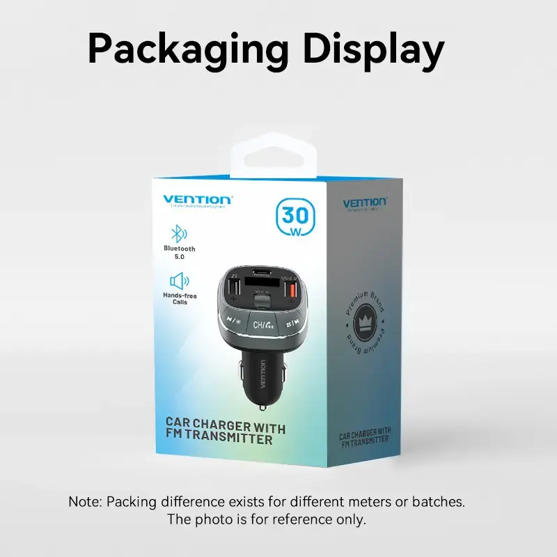 Auto lādētājs Vention 3 portu USB (USB-C + 2× USB-A) 30W/18W/5W melns