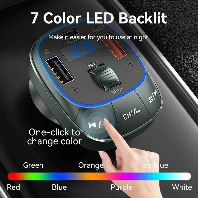 Auto lādētājs Vention 3 portu USB (USB-C + 2× USB-A) 30W/18W/5W melns